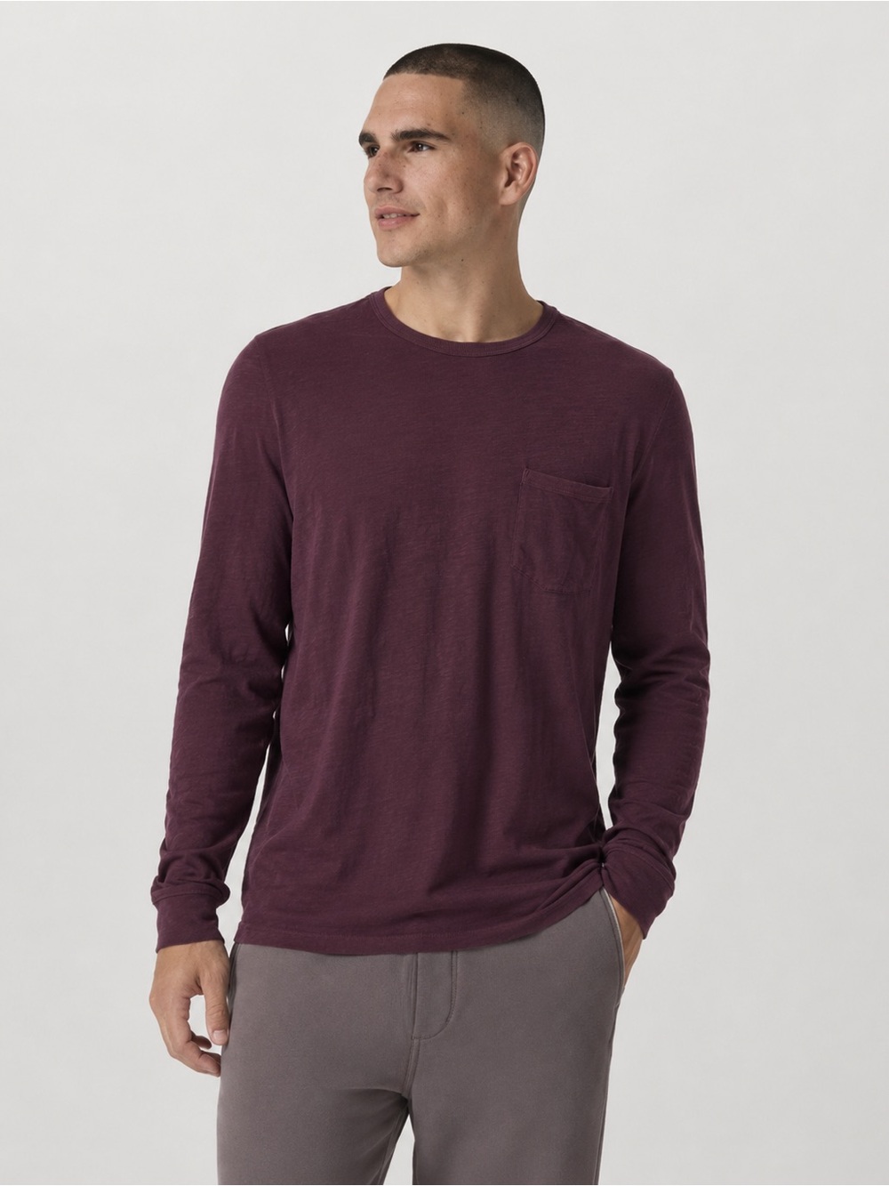 Vuori Men’s Long Sleeve Cotton Pocket Tee Shirt Crewneck Burgundy XL 579